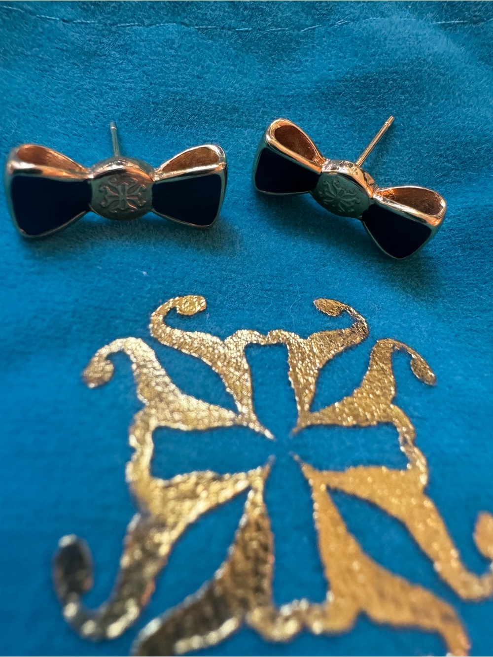 Rustic Cuff Gold & Black Bow Tie Earrings